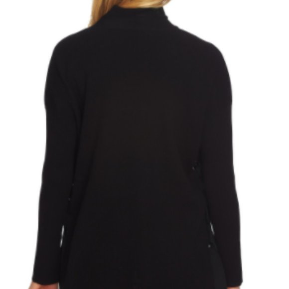 1.State Cotton Lace-up Cardigan In Rich Black - Picture 2 of 4